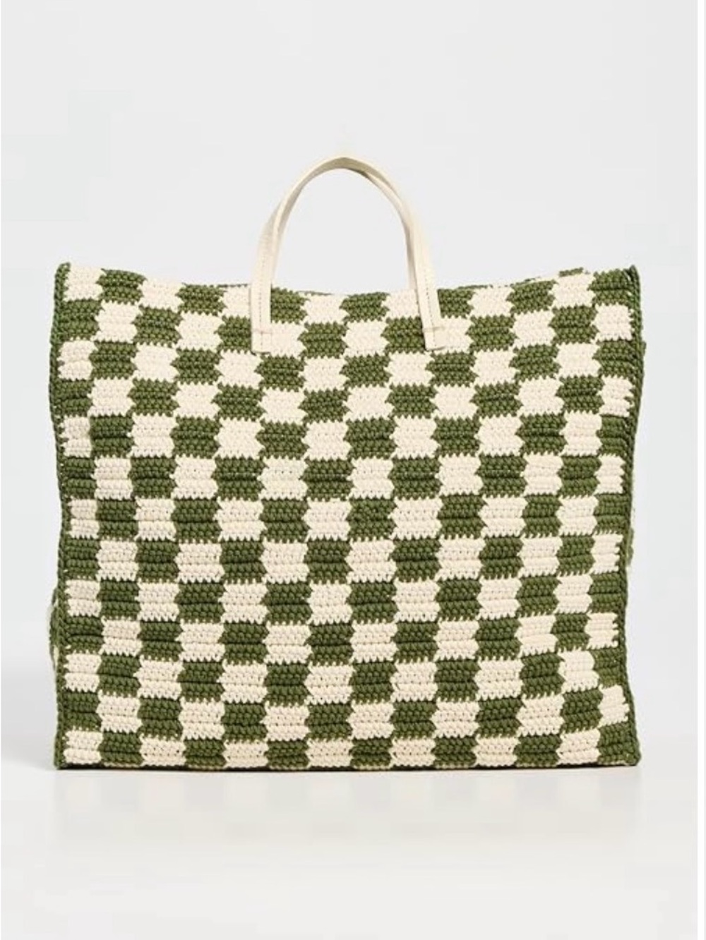 Clare V  Simple Summer Tote Green & Cream Crochet Checker Tote Bag